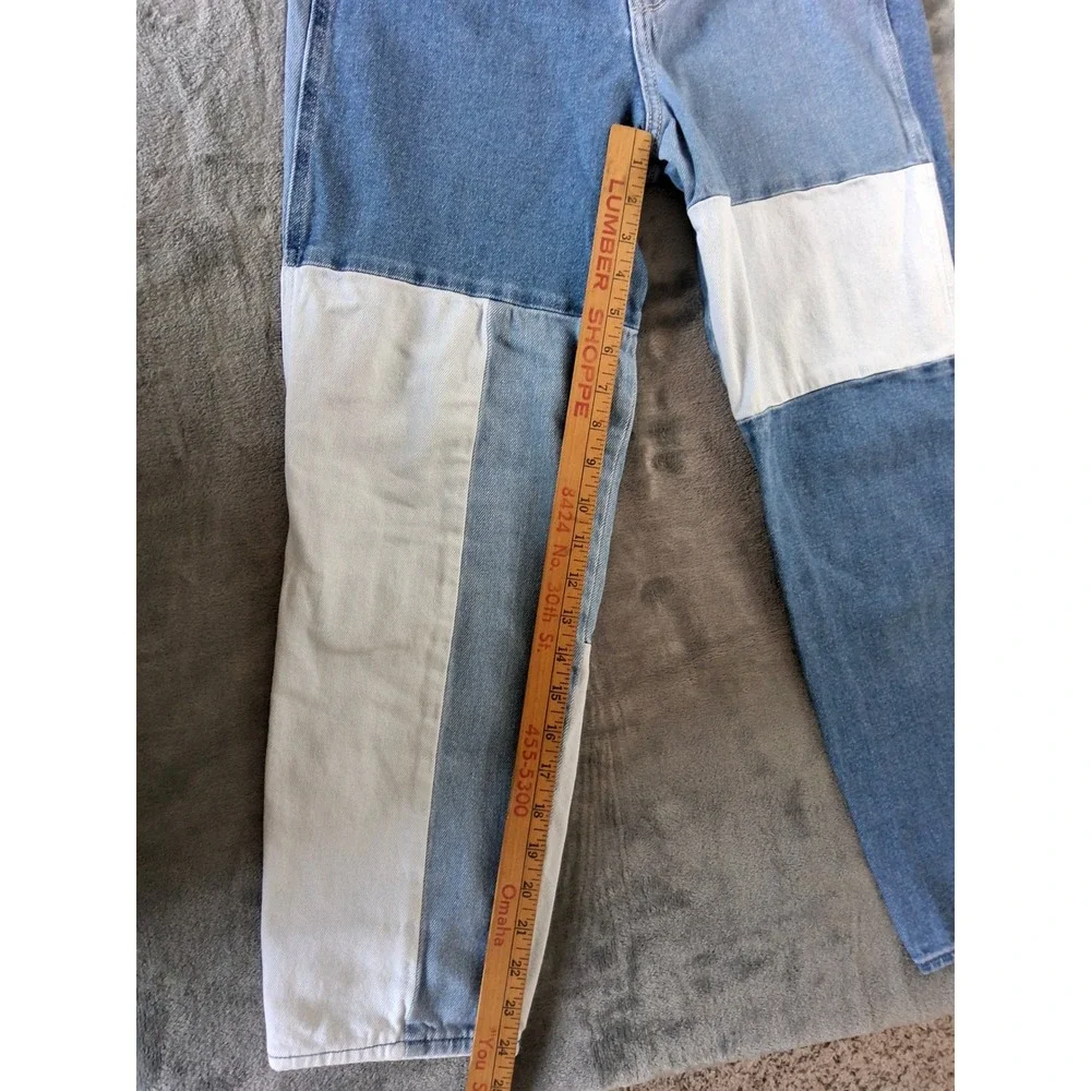 Hollister Ultra High-Rise Mom Jeans 9R W29 Patchwork Colorblock Blue White Denim